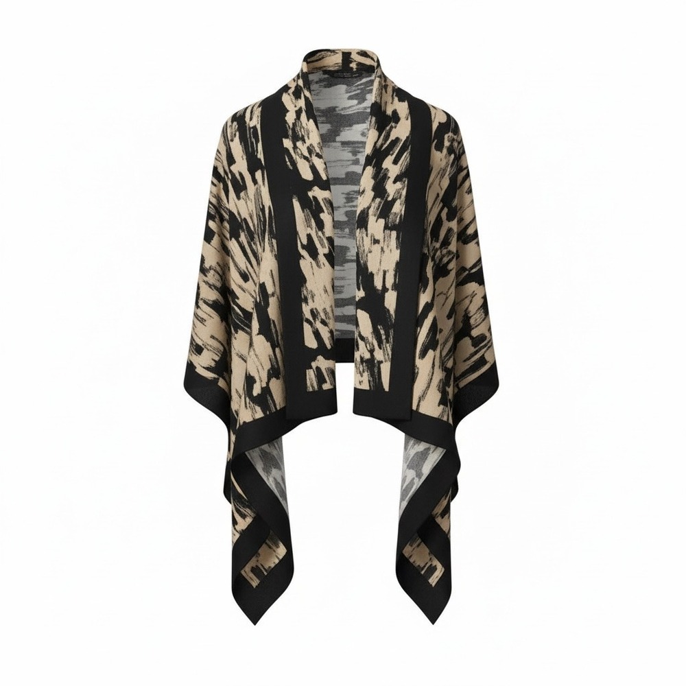 Esacada Cream/Black Women's long Sleeve Cape Poncho , Size Medium